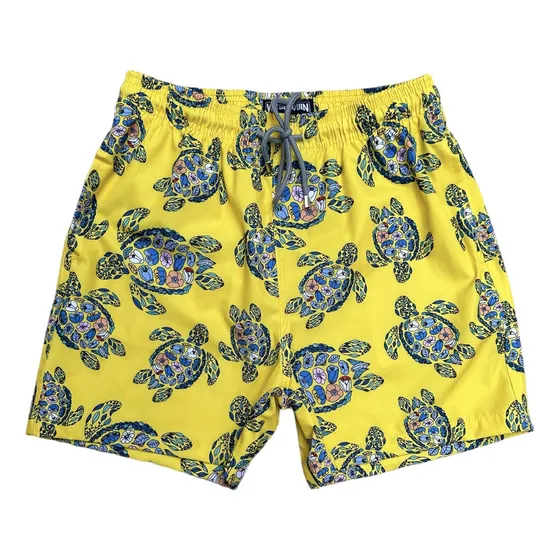 Short Vilebrequin Yello Background Several Turtles