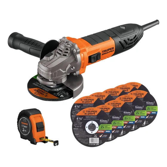 Amoladora Truper Ergo Pro 850w 10 Discos De Corte, Wincha 3m
