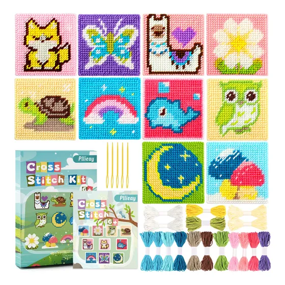 Pllieay Kit Punto Cruz Para Principiante Niño Bordado 10 14
