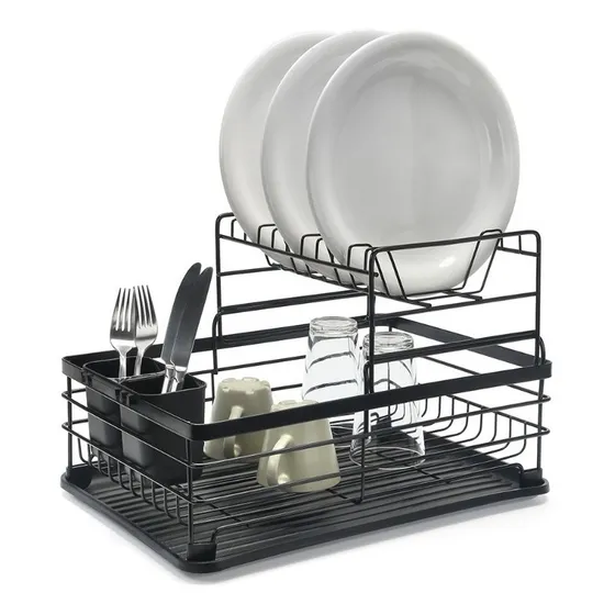 Escurridor Escurre Platos Doble Extraíble De Metal Cocina Imback Color Negro