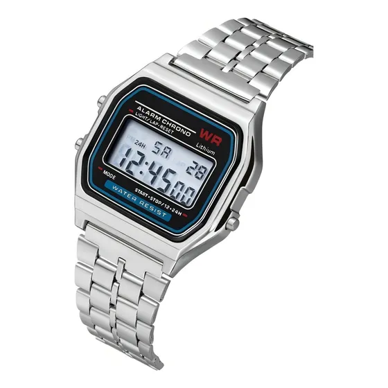 Relógio Casio Digital Unissex Vintage A168 de estilo retrô, Pulseira de metal prateada