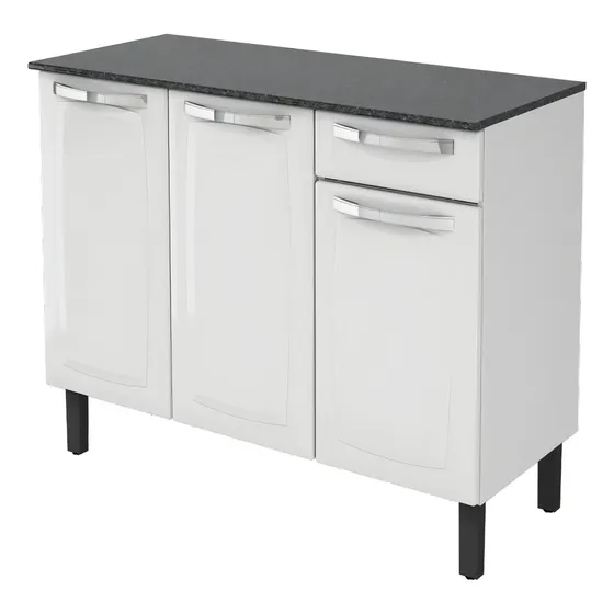 Balcão De Pia Rose Itatiaia Branco 105cm  Tampo Preto