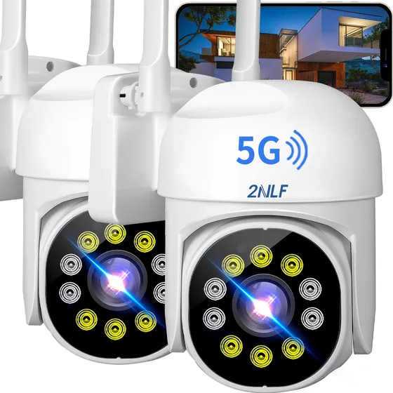 2nlf® 2pcs 5G Cámara De Seguridad Exterior Wifi ip 360° HD Impermeable Color Blanco Alarma PTZ Visión Nocturna