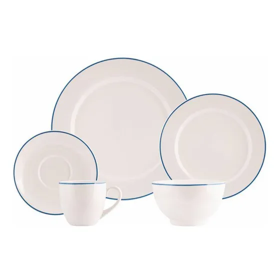 Jogo De Jantar 20 Peças Filete Porcelana Real By Schmidt Cor Azul