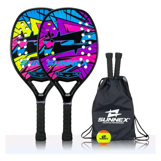 2 Raquete Beach Tennis Fibra Sulina Thunder Com Capa E Bola