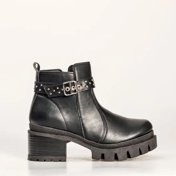 Botas Dama Eco Cuero De Caña Baja Con Hebilla