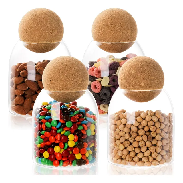 4 Recipientes Vidrio Tapa Corcho Bola 500ml Envase Vela