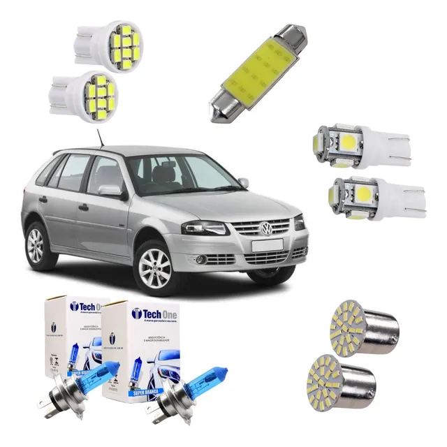 Kit Lampadas Farol Super Branca E Leds Gol G2 G3 G4 Techone