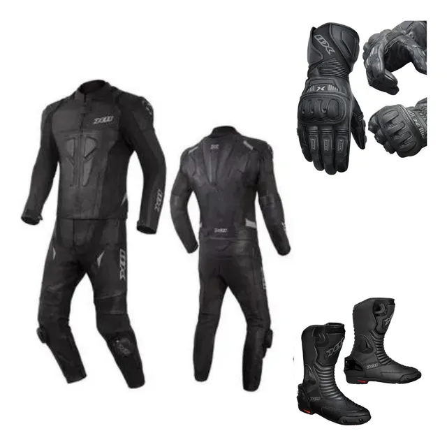   Kit Macacão Couro X11 Speed 2 + Bota Race Track + Luva X11