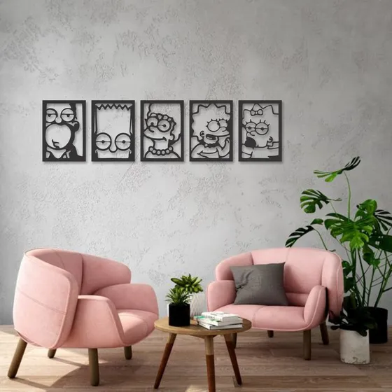 Cuadro Artesanal Los Simpson Poliptico Calado Mdf 95x24cm