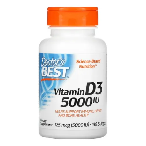 Vitamina D3, 125 Mcg ,5000ui 180 Cápsulas Doctor's Best, Usa Sabor Neutro