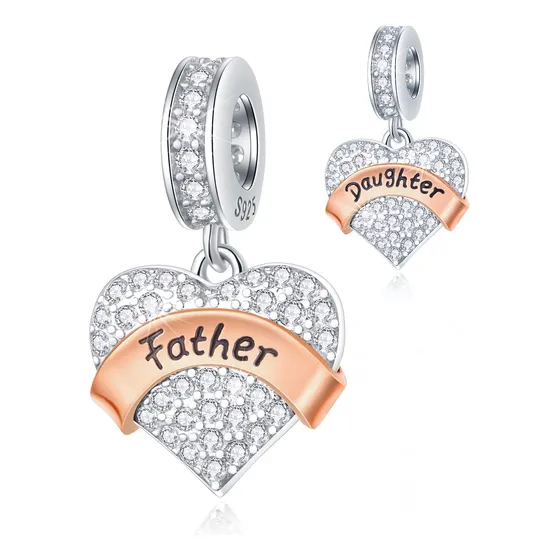 Dijes Colgantes De Corazón Para Padre E Hija En Plata De Ley