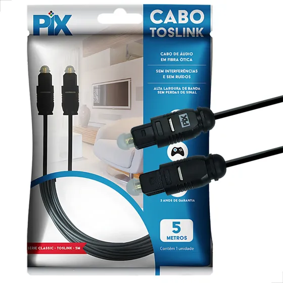 Cabo De Áudio Óptico Digital 5m Toslink Plug Gold 5 Metros