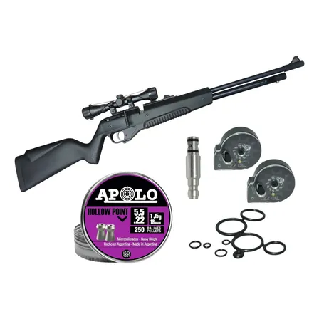Rifle Nova Vista Pcp2000n + 4x32 + 2 Cargadores + Diabolos Negro 5.5 Mm