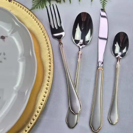 Jogo Talheres Faqueiro Aço Inox 24 Peças Luxo Premium Gold Prateado