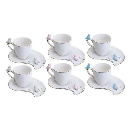 Conjunto 6 Xícaras De Café Wolff Cute Birds Porcelana Servir
