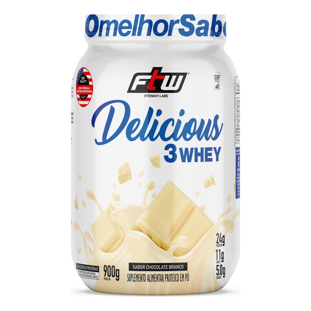 Delicious 3 Whey Proteína Hidrolisada Concentrada E Isolada Pote 900g Sabor Chocolate Bran...