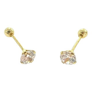 Aretes Broquel Recto 4mm Zirconia Oro 10k Kt / Regalo Mujer Aretes Broquel Recto 4mm Zirconia Oro 10k Kt / Regalo Mujer