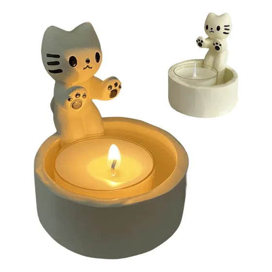 Portavelas Para Gatos Patas De Calentamiento Para Gatos, Portavelas Con Diseño De Dibujos Animados, Lindo Gato Que Calienta Sus Dedos De La Mano, Portavelas Para Gatos Y De Los 6 Piezas Mini Vela