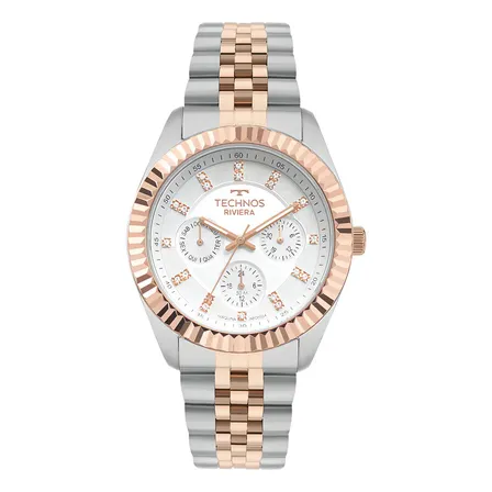 Relógio Technos Feminino Riviera Bicolor Prata Rose - 6p79bx/1k
