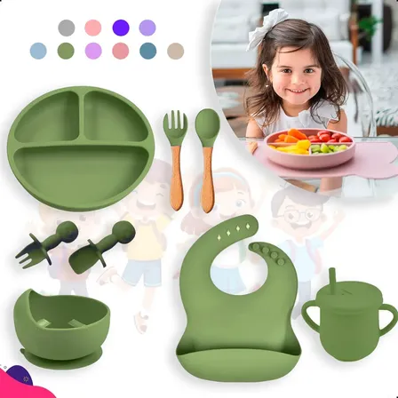 Kit Alimentação Bebê Introdução Alimentar Silicone Infantil Verde