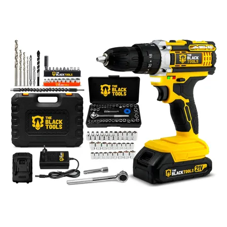 Furadeira Parafusadeira Impacto 21v + Maleta Kit 40 Peças Amarelo 127/220v 50/60hz