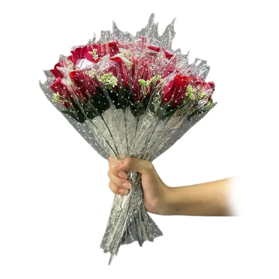 30 Botões De Rosa Vermelha Aveludada Artificial C/ Embalagem