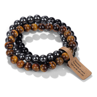 Set De Pulseras De Tres Piedras Con Cuentas De Ojo De Gato Y Set De Pulseras De Tres Piedras Con Cuentas De Ojo De Gato Y