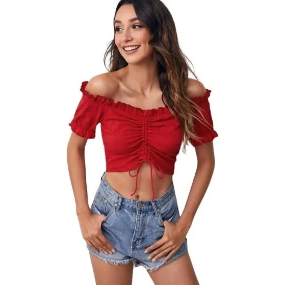 Crop Top Rojo Arruche Al Frente