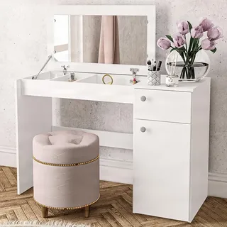 Politorno Penteadeira Iracema 1 Gaveta 1 Porta Espelho Quarto 112cm Branco