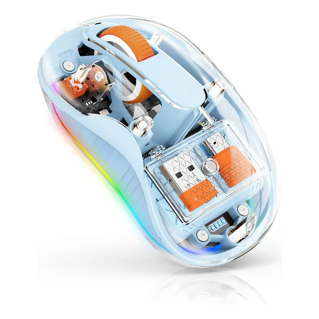 Ratón Inalámbrico Transparente Bt Dos Receptores Usb Tipo C Celeste
