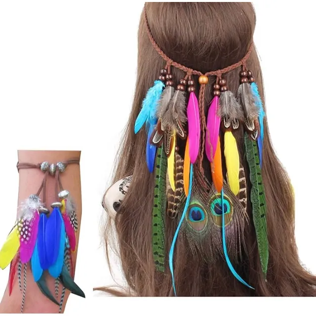  Tocado Diadema Bohemio Plumas Indio Disfraz 