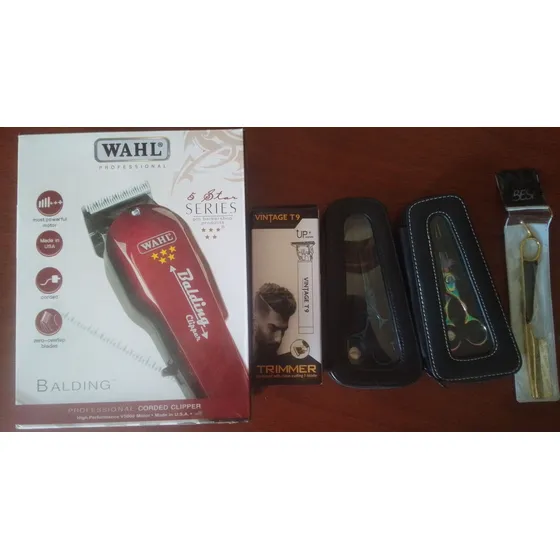 Kit Barbería Máquina Wahl Trimmer Patillera Tijeras Navaja