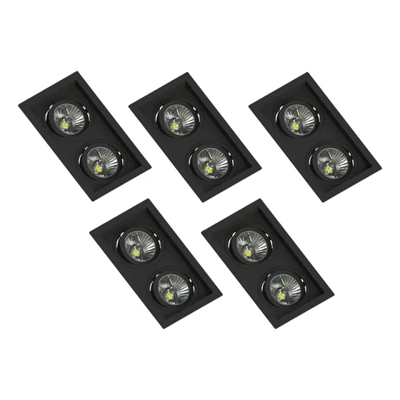 5 Spots Embutido Duplo Multi Recuado Preto Ar70