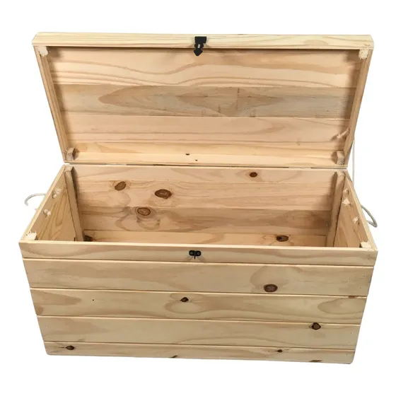 Baúl De Almacenamiento Madera Maciza Pino 80 Cm Juguetero Natural Baul