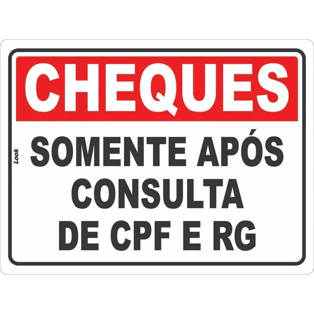 Placa Consulta Cheque Somente Cpf E Rg Sinalização