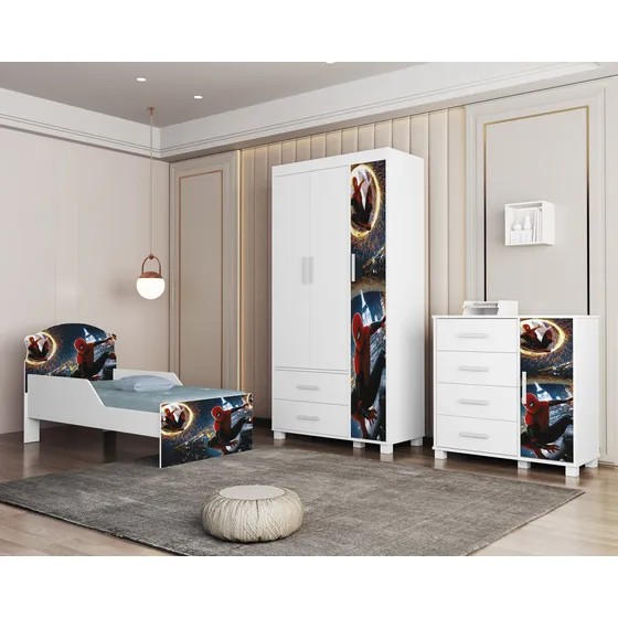 Quarto Infantil Mini Cama Com Cômoda E Guarda Roupa 3p Livia