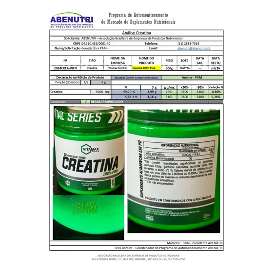 Creatina 300g 100% Pura Original Vitamax Nutrition