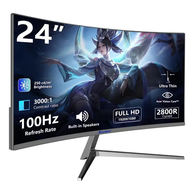 Monitor Curvo De 24 Led Fhd De 100 Hz 99% Srgb