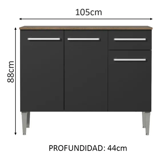Mueble de Cocina Emilly 1.05 metros 3 puertas y 1 cajón color marrón con negro