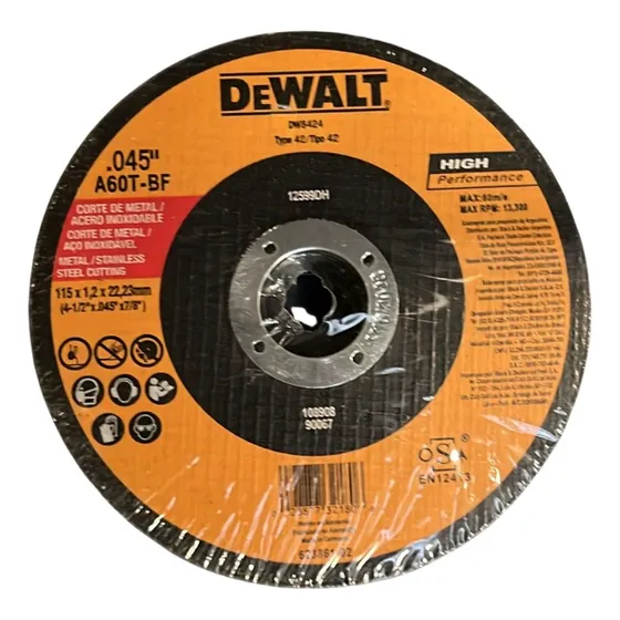 Disco Corte Metal Dewalt Para Esmeril 4 1/2 X 1/8 X 7/8''