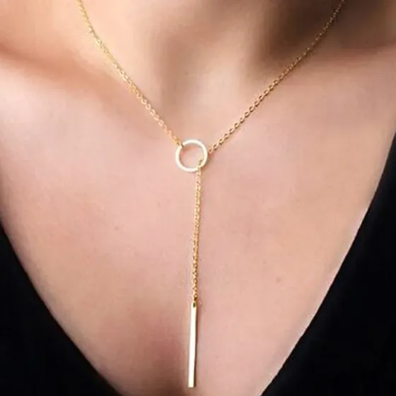 Colar Gravatinha Em Y Com Círculo E Barra Vertical Minimalista Feminino — foto 2