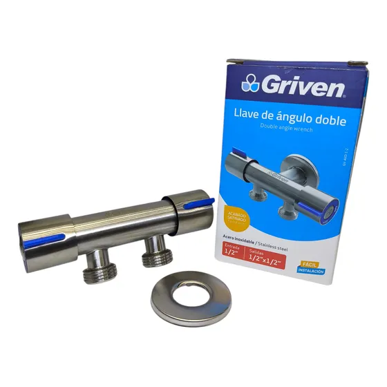 Llave De Arresto Doble Satinado Independiente Griven 1/2x1/2