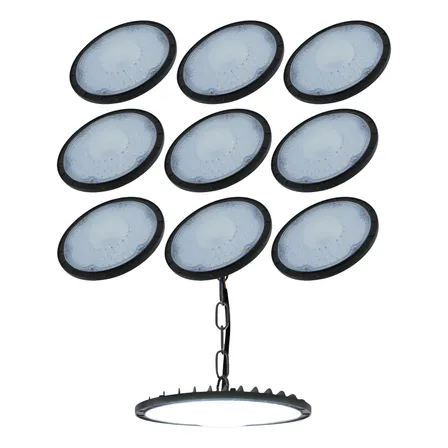 Kit 10 Luminária Ufo Led Smd High Bay 150w Bivolt Luz Frio 127/220v Preto