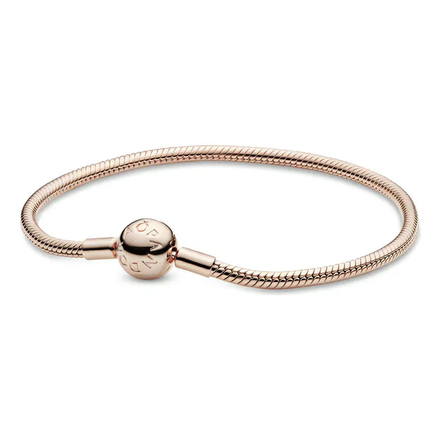 Brazalete Con Broche Pandora Cubierto En Oro Rosa De 14k Talla 16 cm