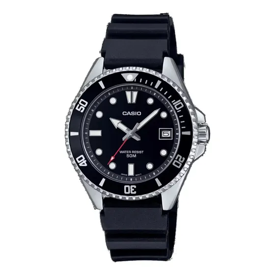 Reloj Casio Duro de 38 mm para hombre MDV-10-1A1VDF, correa negra, bisel negro, fondo negro