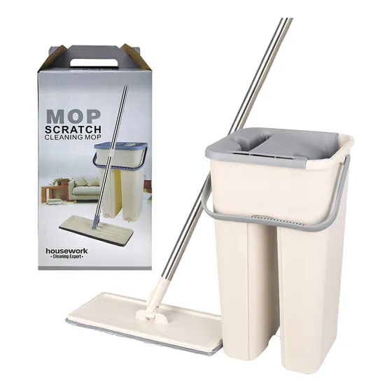 Mopa Con Balde Escurridor Limpiador Trapeador Autolimpiante Color Gris