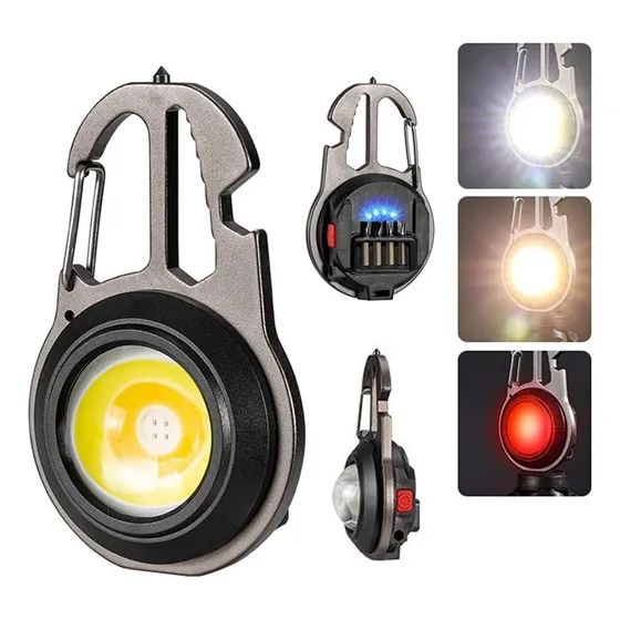 Lampara Linterna Tactica Llavero Campismo Recargable Usb Color De La Linterna Plateado Color De La Luz Blanco Amarillo Y Rojo