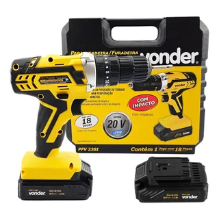 Parafusadeira Furadeira Impacto 20 V + 2 Baterias Vonder Parafusadeira Furadeira Impacto 20 V + 2 Baterias Vonder