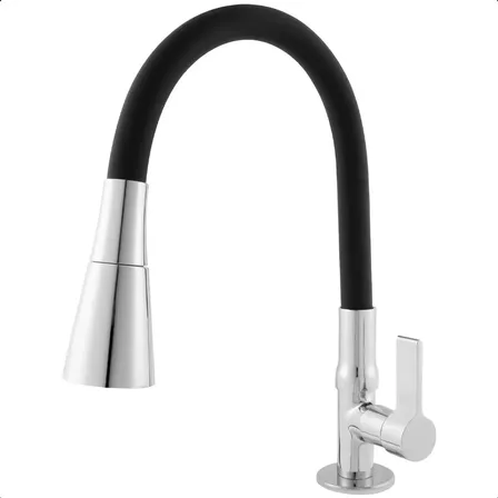 Torneira De Cozinha Para Bancada Gourmet Flexivel Pia Preto Brilhante